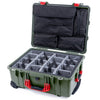 Pelican 1560 Case, OD Green with Red Handles & Latches Gray Padded Microfiber Dividers with Computer Pouch ColorCase 015600-0270-130-320