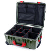 Pelican 1560 Case, OD Green with Red Handles & Latches TrekPak Divider System with Mesh Lid Organizer ColorCase 015600-0120-130-320