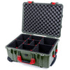 Pelican 1560 Case, OD Green with Red Handles & Latches TrekPak Divider System with Convolute Lid Foam ColorCase 015600-0020-130-320