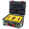 Pelican 1560 Case, OD Green with Red Handles & Latches Yellow Padded Microfiber Dividers with Computer Pouch ColorCase 015600-0210-130-320