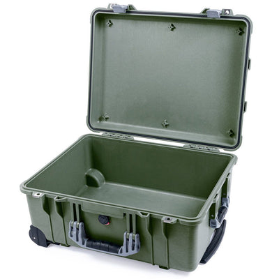 Pelican 1560 Case, OD Green with Silver Handles & Latches None (Case Only) ColorCase 015600-0000-130-180