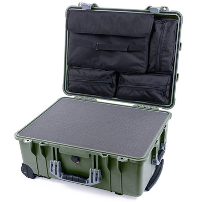 Pelican 1560 Case, OD Green with Silver Handles & Latches Pick & Pluck Foam with Computer Pouch ColorCase 015600-0201-130-180