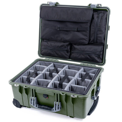 Pelican 1560 Case, OD Green with Silver Handles & Latches Gray Padded Microfiber Dividers with Computer Pouch ColorCase 015600-0270-130-180