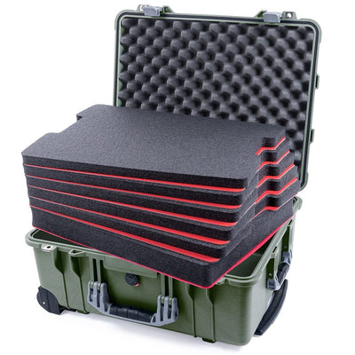 Pelican 1560 Case, OD Green with Silver Handles & Latches Custom Tool Kit (6 Foam Inserts with Convolute Lid Foam) ColorCase 015600-0060-130-180