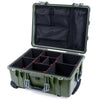 Pelican 1560 Case, OD Green with Silver Handles & Latches TrekPak Divider System with Mesh Lid Organizer ColorCase 015600-0120-130-180