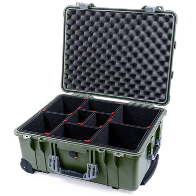 Pelican 1560 Case, OD Green with Silver Handles & Latches TrekPak Divider System with Convolute Lid Foam ColorCase 015600-0020-130-180