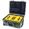 Pelican 1560 Case, OD Green with Silver Handles & Latches Yellow Padded Microfiber Dividers with Mesh Lid Organizer ColorCase 015600-0110-130-180