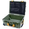 Pelican 1560 Case, OD Green with Yellow Handles & Latches Mesh Lid Organizer Only ColorCase 015600-0100-130-240