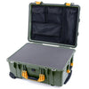 Pelican 1560 Case, OD Green with Yellow Handles & Latches Pick & Pluck Foam with Mesh Lid Organizer ColorCase 015600-0101-130-240