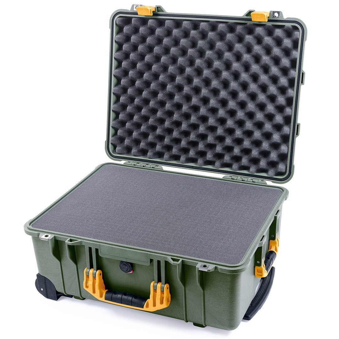 Pelican 1560 Case, OD Green with Yellow Handles &amp; Latches Pick &amp; Pluck Foam with Convolute Lid Foam ColorCase 015600-0001-130-240