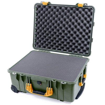 Pelican 1560 Case, OD Green with Yellow Handles & Latches Pick & Pluck Foam with Convolute Lid Foam ColorCase 015600-0001-130-240