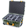 Pelican 1560 Case, OD Green with Yellow Handles & Latches Gray Padded Microfiber Dividers with Convolute Lid Foam ColorCase 015600-0070-130-240