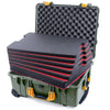 Pelican 1560 Case, OD Green with Yellow Handles & Latches Custom Tool Kit (6 Foam Inserts with Convolute Lid Foam) ColorCase 015600-0060-130-240
