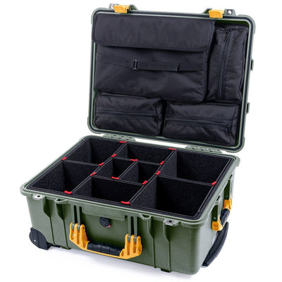 Pelican 1560 Case, OD Green with Yellow Handles & Latches TrekPak Divider System with Computer Pouch ColorCase 015600-0220-130-240