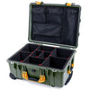 Pelican 1560 Case, OD Green with Yellow Handles & Latches TrekPak Divider System with Mesh Lid Organizer ColorCase 015600-0120-130-240