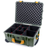 Pelican 1560 Case, OD Green with Yellow Handles & Latches TrekPak Divider System with Convolute Lid Foam ColorCase 015600-0020-130-240