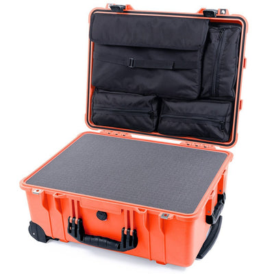 Pelican 1560 Case, Orange with Black Handles & Latches Pick & Pluck Foam with Computer Pouch ColorCase 015600-0201-150-110