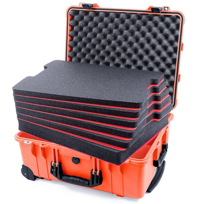 Pelican 1560 Case, Orange with Black Handles & Latches Custom Tool Kit (6 Foam Inserts with Convolute Lid Foam) ColorCase 015600-0060-150-110