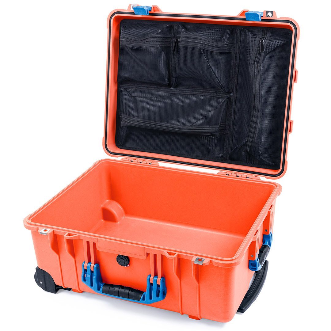 Pelican 1560 Case, Orange with Blue Handles &amp; Latches Mesh Lid Organizer Only ColorCase 015600-0100-150-120