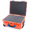 Pelican 1560 Case, Orange with Blue Handles & Latches Pick & Pluck Foam with Convolute Lid Foam ColorCase 015600-0001-150-120