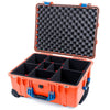 Pelican 1560 Case, Orange with Blue Handles & Latches TrekPak Divider System with Convolute Lid Foam ColorCase 015600-0020-150-120