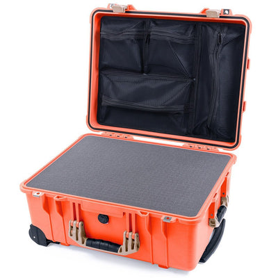 Pelican 1560 Case, Orange with Desert Tan Handles & Latches Pick & Pluck Foam with Mesh Lid Organizer ColorCase 015600-0101-150-310