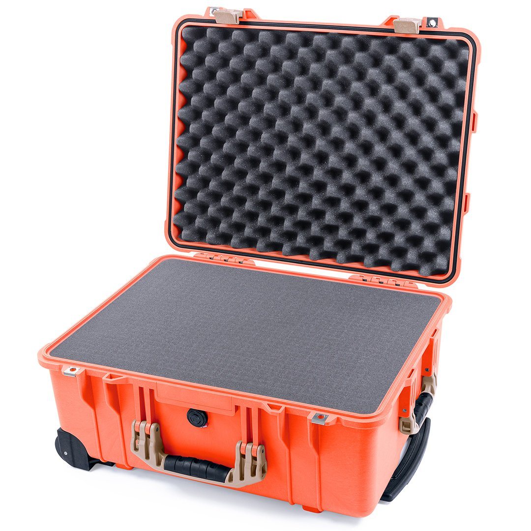 Pelican 1560 Case, Orange with Desert Tan Handles &amp; Latches Pick &amp; Pluck Foam with Convolute Lid Foam ColorCase 015600-0001-150-310