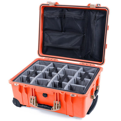 Pelican 1560 Case, Orange with Desert Tan Handles & Latches Gray Padded Microfiber Dividers with Mesh Lid Organizer ColorCase 015600-0170-150-310