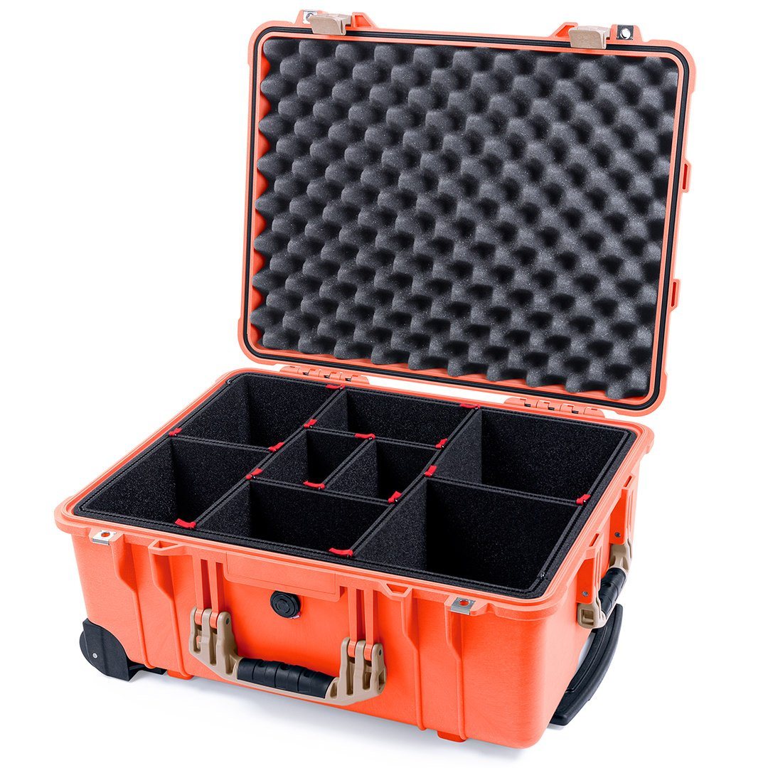 Pelican 1560 Case, Orange with Desert Tan Handles &amp; Latches TrekPak Divider System with Convolute Lid Foam ColorCase 015600-0020-150-310
