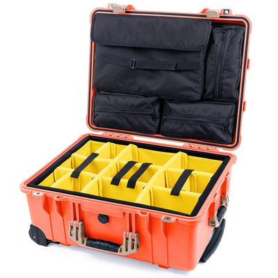 Pelican 1560 Case, Orange with Desert Tan Handles & Latches Yellow Padded Microfiber Dividers with Computer Pouch ColorCase 015600-0210-150-310