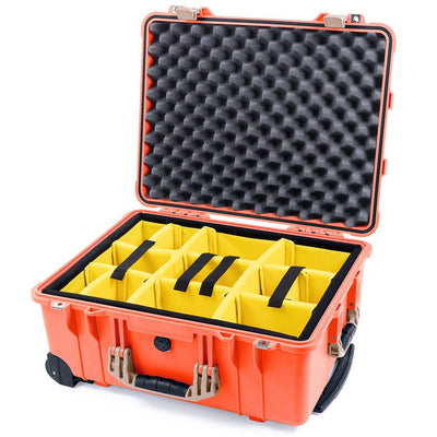 Pelican 1560 Case, Orange with Desert Tan Handles & Latches Yellow Padded Microfiber Dividers with Convolute Lid Foam ColorCase 015600-0010-150-310