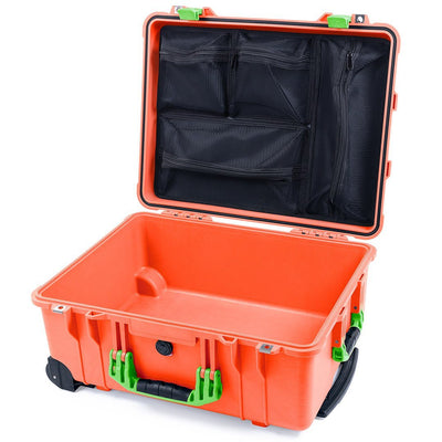 Pelican 1560 Case, Orange with Lime Green Handles & Latches Mesh Lid Organizer Only ColorCase 015600-0100-150-300