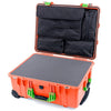 Pelican 1560 Case, Orange with Lime Green Handles & Latches Pick & Pluck Foam with Computer Pouch ColorCase 015600-0201-150-300