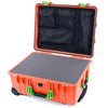Pelican 1560 Case, Orange with Lime Green Handles & Latches Pick & Pluck Foam with Mesh Lid Organizer ColorCase 015600-0101-150-300