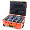 Pelican 1560 Case, Orange with Lime Green Handles & Latches Gray Padded Microfiber Dividers with Computer Pouch ColorCase 015600-0270-150-300