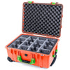 Pelican 1560 Case, Orange with Lime Green Handles & Latches Gray Padded Microfiber Dividers with Convolute Lid Foam ColorCase 015600-0070-150-300