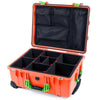 Pelican 1560 Case, Orange with Lime Green Handles & Latches TrekPak Divider System with Mesh Lid Organizer ColorCase 015600-0120-150-300
