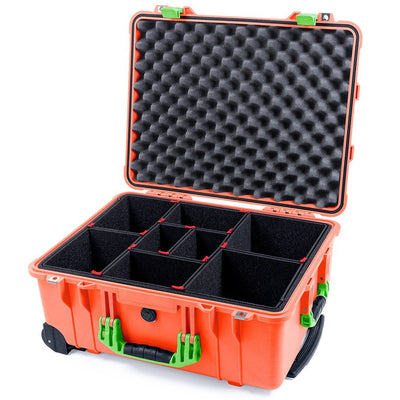 Pelican 1560 Case, Orange with Lime Green Handles & Latches TrekPak Divider System with Convolute Lid Foam ColorCase 015600-0020-150-300