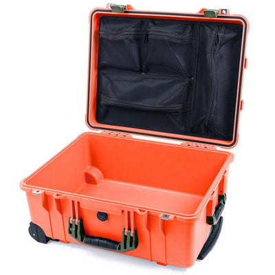 Pelican 1560 Case, Orange with OD Green Handles & Latches Mesh Lid Organizer Only ColorCase 015600-0100-150-130