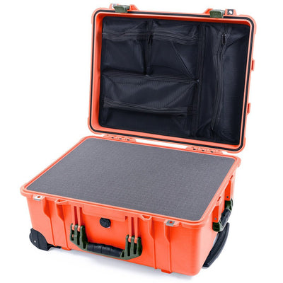 Pelican 1560 Case, Orange with OD Green Handles & Latches Pick & Pluck Foam with Mesh Lid Organizer ColorCase 015600-0101-150-130