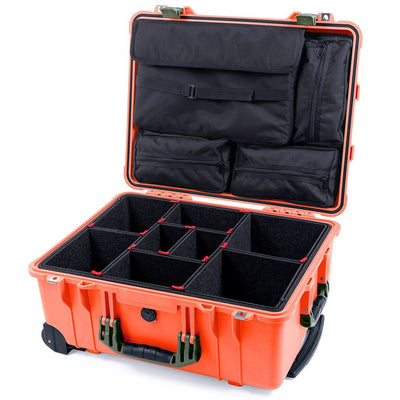 Pelican 1560 Case, Orange with OD Green Handles & Latches Gray Padded Microfiber Dividers with Computer Pouch ColorCase 015600-0270-150-130