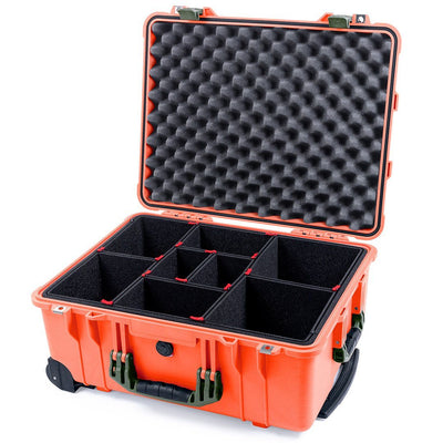 Pelican 1560 Case, Orange with OD Green Handles & Latches Gray Padded Microfiber Dividers with Convolute Lid Foam ColorCase 015600-0070-150-130