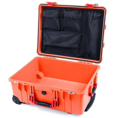 Pelican 1560 Case, Orange with Red Handles & Latches Mesh Lid Organizer Only ColorCase 015600-0100-150-320