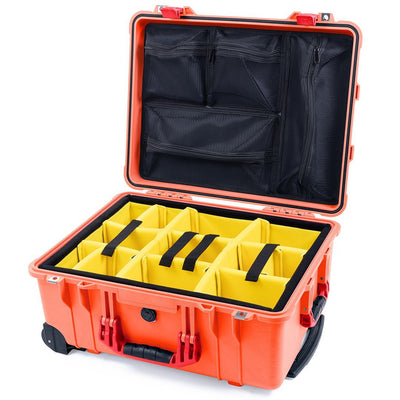 Pelican 1560 Case, Orange with Red Handles & Latches Yellow Padded Microfiber Dividers with Mesh Lid Organizer ColorCase 015600-0110-150-320