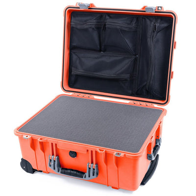 Pelican 1560 Case, Orange with Silver Handles & Latches Pick & Pluck Foam with Mesh Lid Organizer ColorCase 015600-0101-150-180