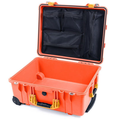 Pelican 1560 Case, Orange with Yellow Handles & Latches Mesh Lid Organizer Only ColorCase 015600-0100-150-240
