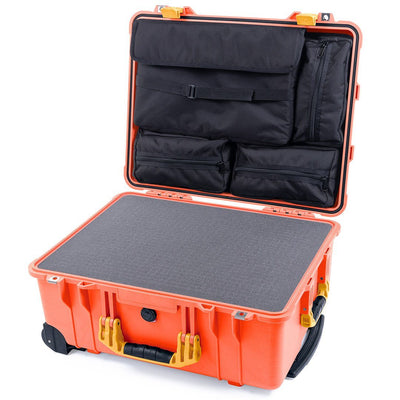Pelican 1560 Case, Orange with Yellow Handles & Latches Pick & Pluck Foam with Computer Pouch ColorCase 015600-0201-150-240