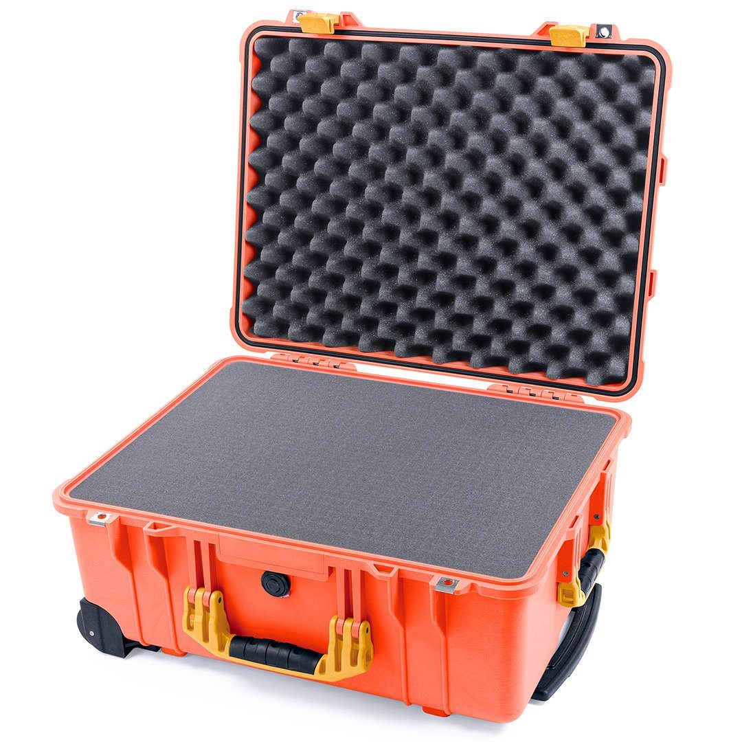 Pelican 1560 Case, Orange with Yellow Handles &amp; Latches Pick &amp; Pluck Foam with Convolute Lid Foam ColorCase 015600-0001-150-240