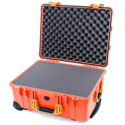 Pelican 1560 Case, Orange with Yellow Handles & Latches Pick & Pluck Foam with Convolute Lid Foam ColorCase 015600-0001-150-240