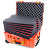 Pelican 1560 Case, Orange with Yellow Handles & Latches Custom Tool Kit (6 Foam Inserts with Convolute Lid Foam) ColorCase 015600-0060-150-240